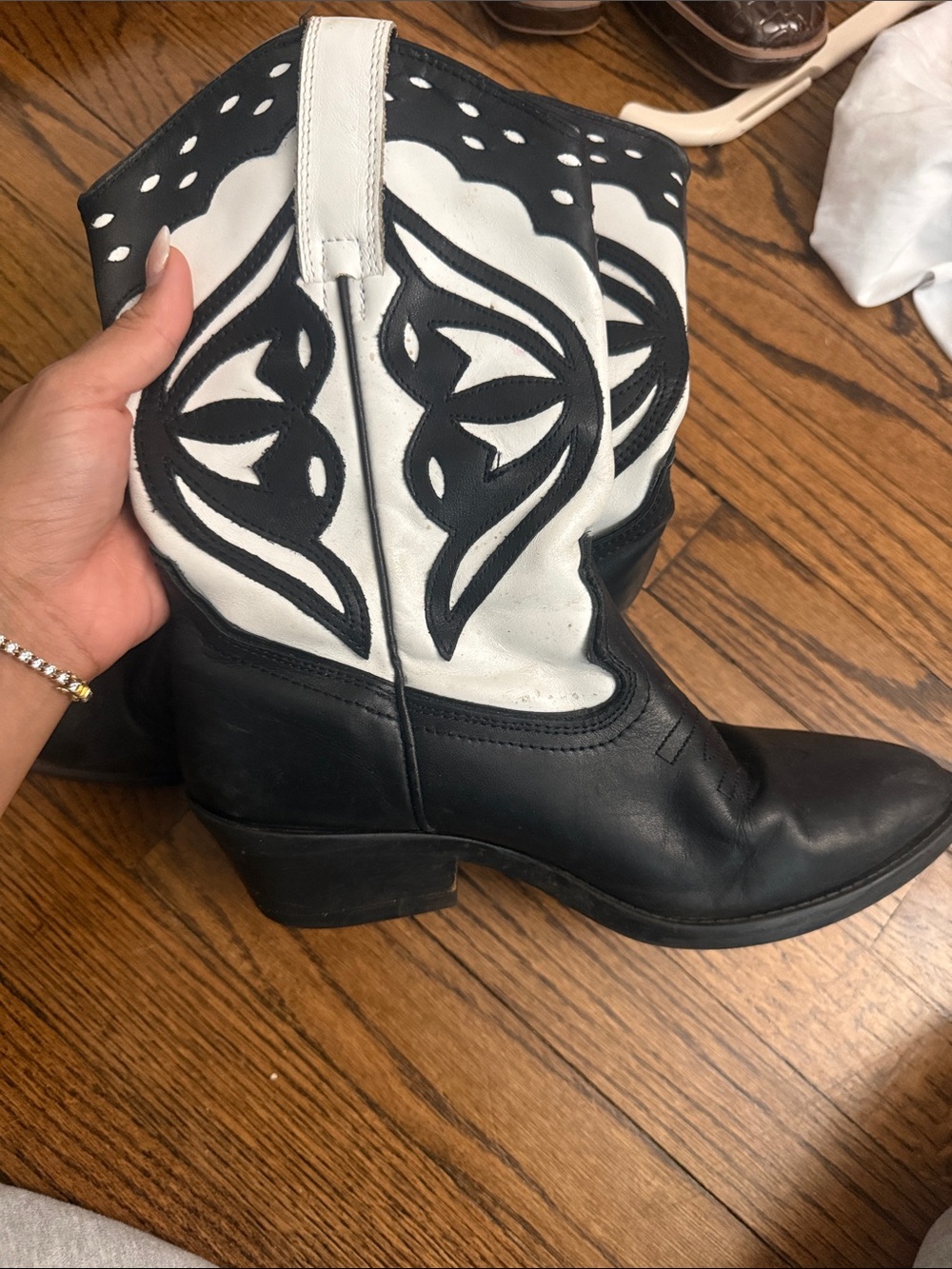 Steve Madden Black and White Western Ankle Boots